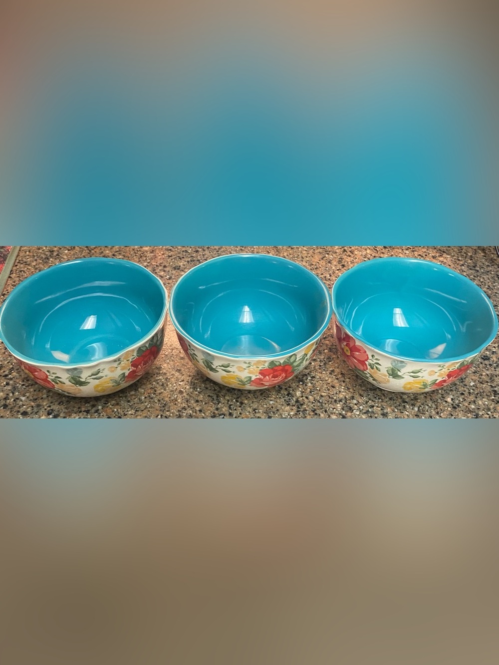 The Pioneer Woman "Vintage Floral" 6" Footed Cereal/Soup Bowls - Set of 3 - Picture 3 of 6
